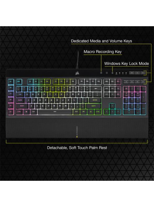 CORSAIR Vezetékes Billentyűzet Gaming, K55 RGB PRO XT, 6 programozható billentyű, Cseppálló, Csuklótámasz, US, fekete