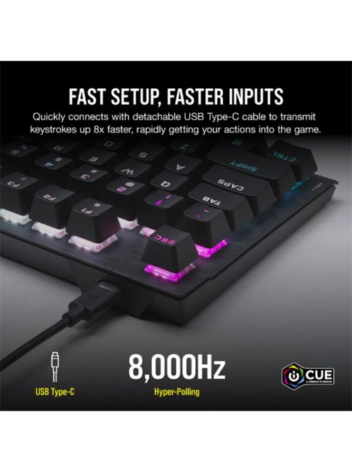 CORSAIR Vezetékes Billentyűzet Gaming, K60 PRO TKL RGB, Optical-Mechanical, Alumínium keret, US, fekete