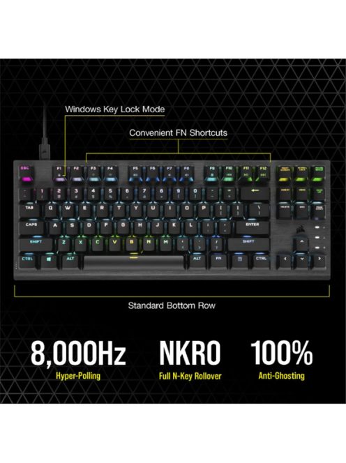 CORSAIR Vezetékes Billentyűzet Gaming, K60 PRO TKL RGB, Optical-Mechanical, Alumínium keret, US, fekete