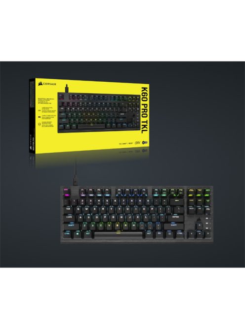 CORSAIR Vezetékes Billentyűzet Gaming, K60 PRO TKL RGB, Optical-Mechanical, Alumínium keret, US, fekete