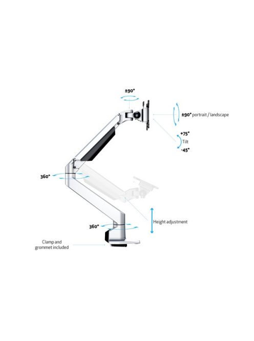 MULTIBRACKETS Asztali konzol, M VESA Gas Lift Arm Single Silver HD (15-34", max.VESA: 100x100 mm, 21 kg)