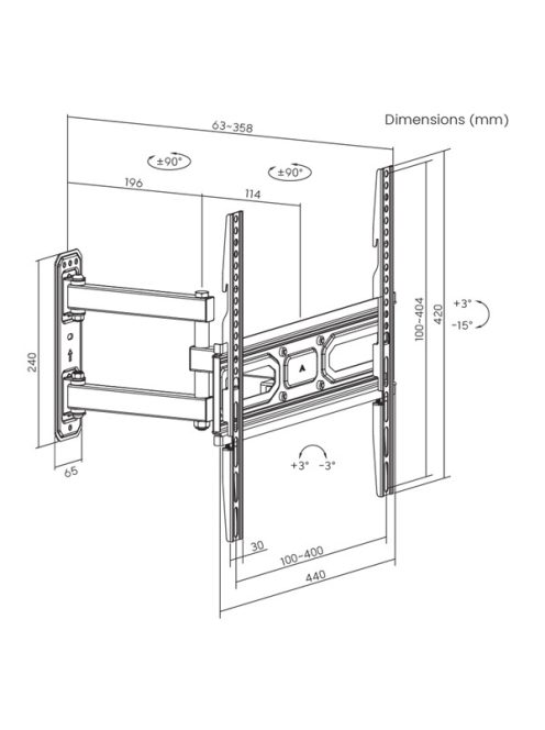 SBOX Fali konzol PLB-3644-2, WALL MOUNT (32-55", max. 35 kg, max.VESA: 400x400 mm)