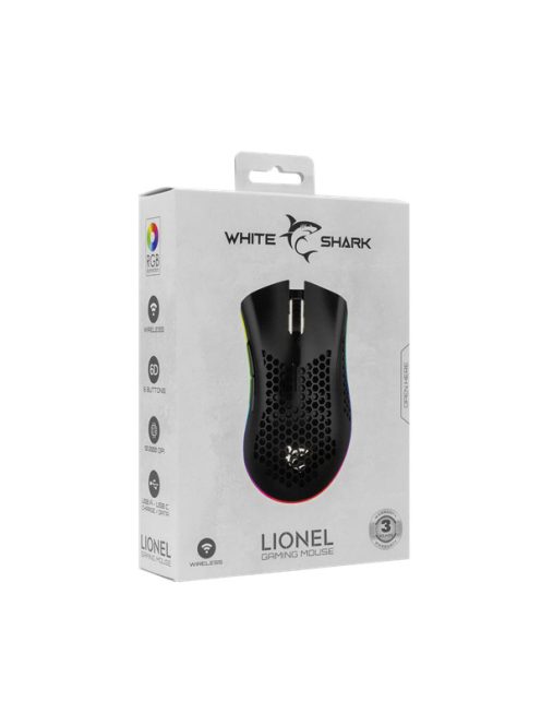 WHITE SHARK LIONEL-B, WGM-5012B vezeték nélküli gamer egér, fekete, 10000 dpi