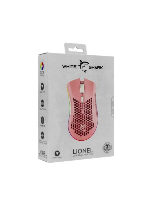 White Shark LIONEL-P, WGM-5012P vezeték nélküli gamer egér, pink, 10000 dpi