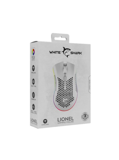 White Shark LIONEL-W, WGM-5012W vezeték nélküli gamer egér, fehér, 10000 dpi