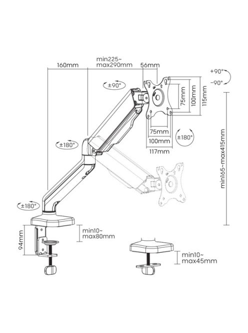 SBOX Asztali konzol LCD-S012-2, DESKTOP MOUNT (17-32", max. 9 kg, max.VESA: 100x100 mm)