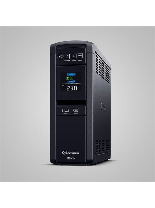 CYBERPOWER UPS gaming, 6xSCHU,2xUSB 1350VA 810W, 230V, színuszus szünetmentes tápegység,LINE-INTERAKTÍV, AVR, színes LCD