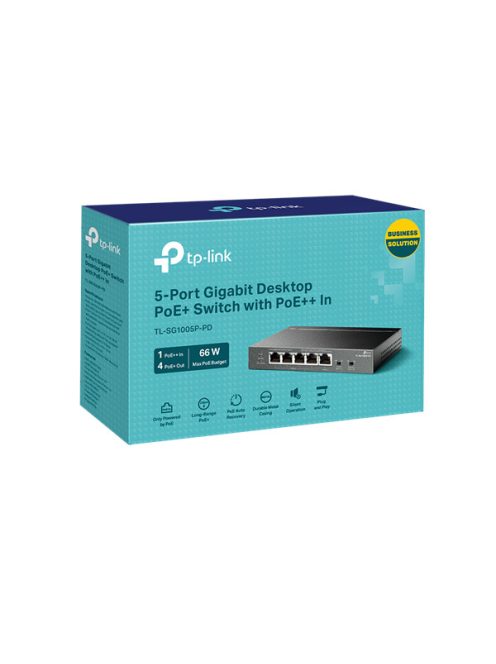TP-LINK Switch 5x1000Mbps(1xPOE++/4xPOE+) Fémházas, TL-SG1005P-PD