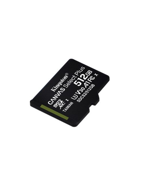 KINGSTON Memóriakártya MicroSDXC 512GB Canvas Select Plus 100R A1 C10 Adapter nélkül