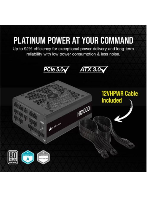 CORSAIR Tápegység Moduláris, HX1000i, 1000W, ATX3.0, PCIe5.0, 14cm, BOX, Platinum