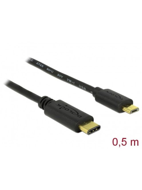 DELOCK kábel USB 2.0 Type-C male > USB 2.0 Type Micro-B male 0.5m fekete