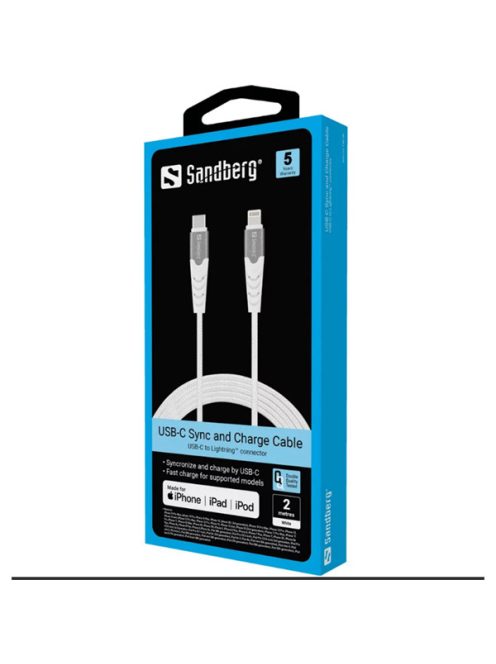 SANDBERG USB-C tartozék, USB-C PD to Lightning MFI 2M
