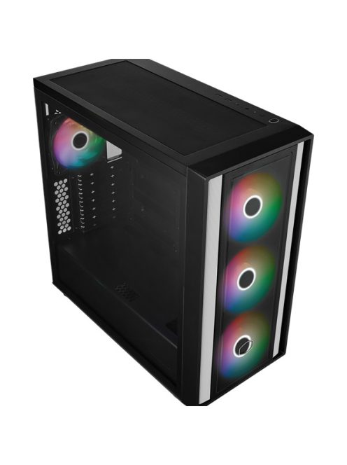 COOLER MASTER Ház ATX MasterBox 600, 4db ARGB Ventilátor, Tápegység nélkül, Üvegfalú, fekete