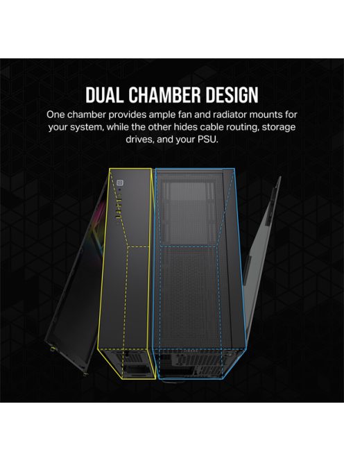 CORSAIR Ház iCUE LINK 6500X RGB, 3x iCUE LINK RX120 RGB Ventilátor, Tápegység nélkül, Edzett Üveg, fekete