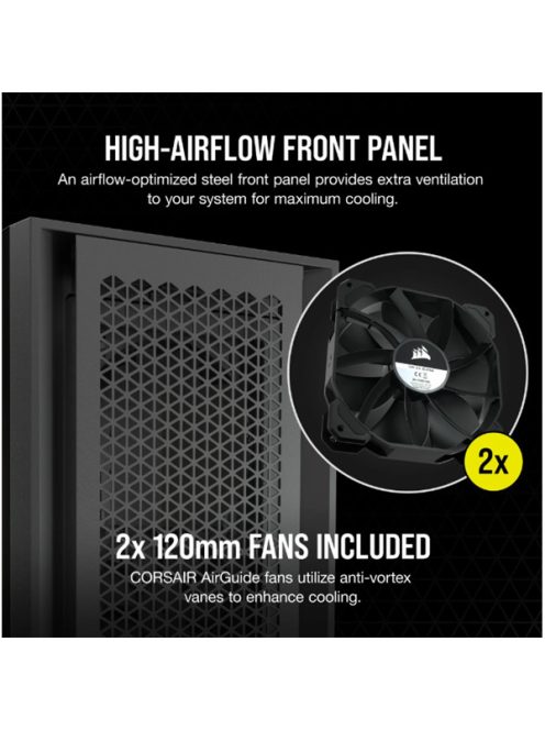 CORSAIR Ház 5000D AIRFLOW, Tápegység nélkül, Edzett Üveg, fekete