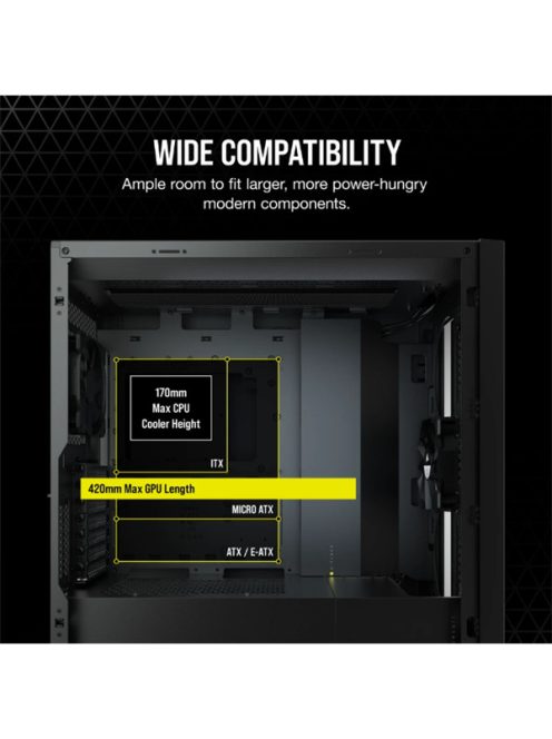 CORSAIR Ház 5000D AIRFLOW, Tápegység nélkül, Edzett Üveg, fekete