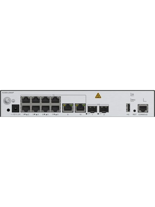 Huawei eKit Vezeték Nélküli Access Kontroller 10x1000Mbps + 2x10GE (SFP+) + 1konzol port, max 256 AP - AC650-256AP