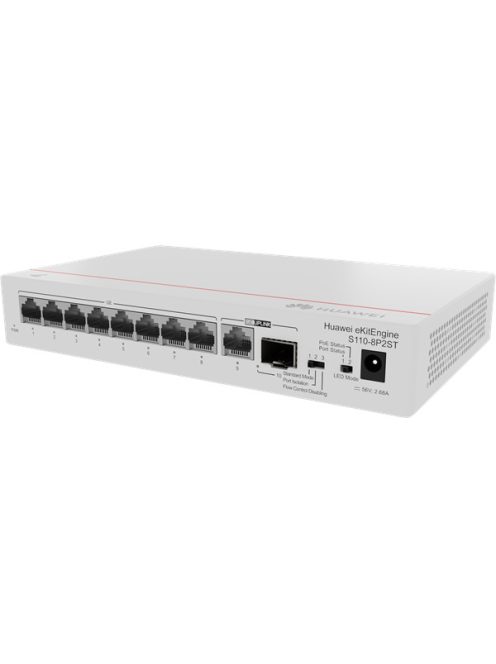 Huawei eKit Switch 8x1000Mbps (124W POE+) + 1x1000Mbps Uplink + 1x1GE (SFP), Nem menedzselhető, Asztali - S110-8P2ST