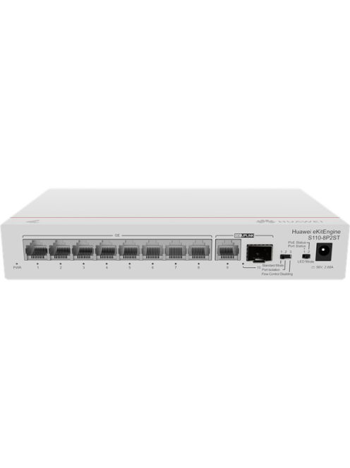 Huawei eKit Switch 8x1000Mbps (124W POE+) + 1x1000Mbps Uplink + 1x1GE (SFP), Nem menedzselhető, Asztali - S110-8P2ST