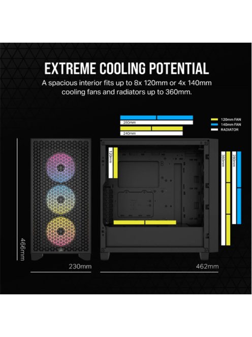 CORSAIR Ház 3000D RGB AIRFLOW, 3xAR120 RGB Ventilátorral, Tápegység nélkül, Edzett Üveg, fekete