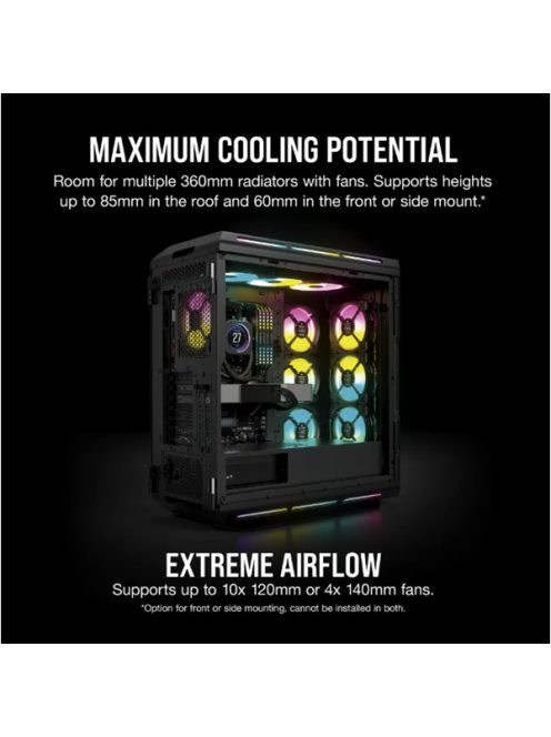 CORSAIR Ház iCUE 5000T RGB, 3xLL120 RGB Ventillátorral + Commander Core XT, Tápegység nélkül, Edzett Üveg, fekete