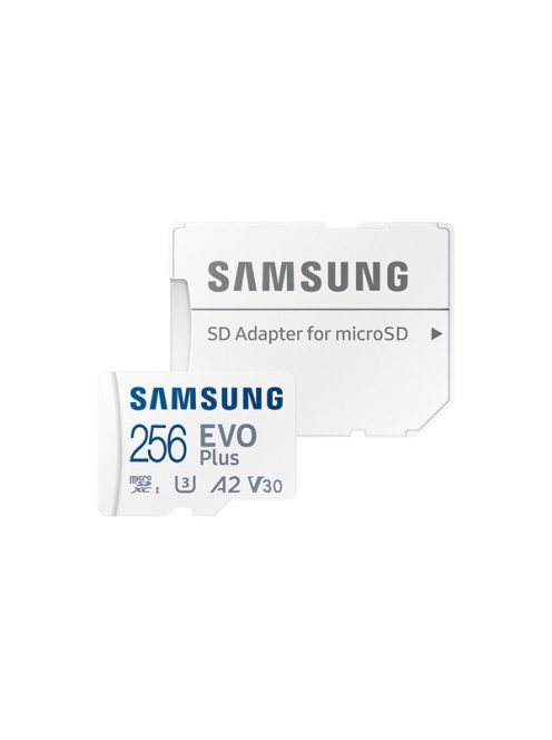 SAMSUNG Memóriakártya, EVO Plus microSD kártya (2021) 256GB, CLASS 10, UHS-1, U3, V30, A2, + Adapter, R160/W