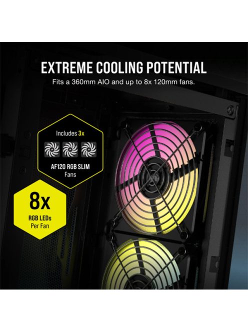 CORSAIR Ház 2000D RGB AIRFLOW Mini-ITX, 3xAF120 RGB SLIM Ventillátorral, SFX Tápegység nélkül, Edzett Üveg, fekete