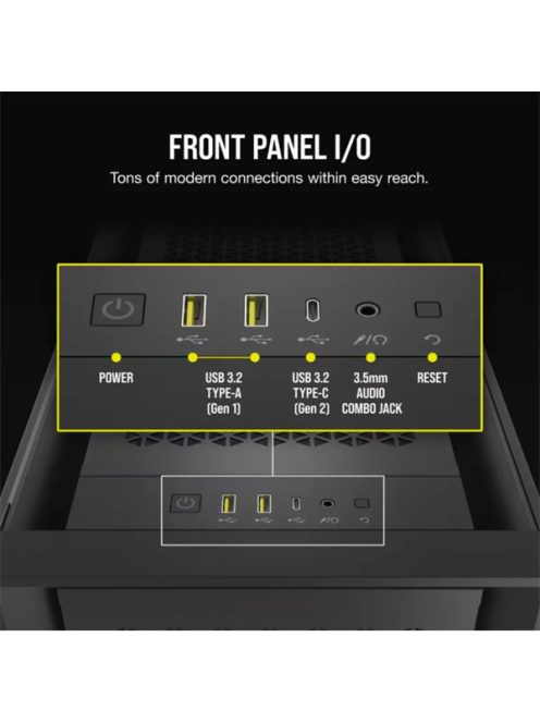 CORSAIR Ház iCUE 5000D RGB AIRFLOW, 3xAF120 RGB Ventillátorral + iCUE Kontroller, Tápegység nélkül, Edzett Üveg, fekete