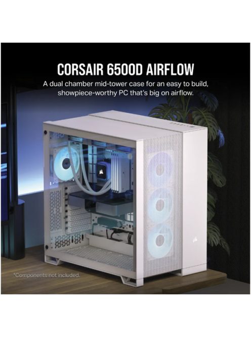 CORSAIR Ház 6500D AIRFLOW Dual Chamber, Tápegység nélkül, Edzett Üveg, fehér