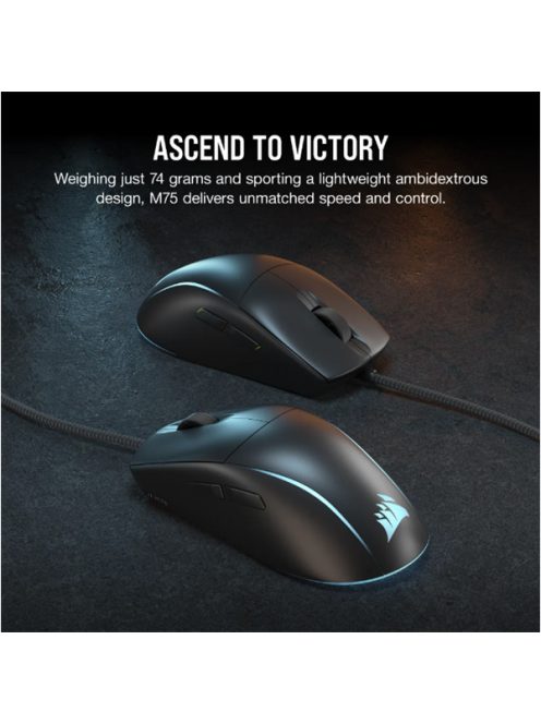 CORSAIR Vezetékes Egér Gaming, M75 RGB, Ultra-könnyű, RGB Világítás, 26000dpi, fekete