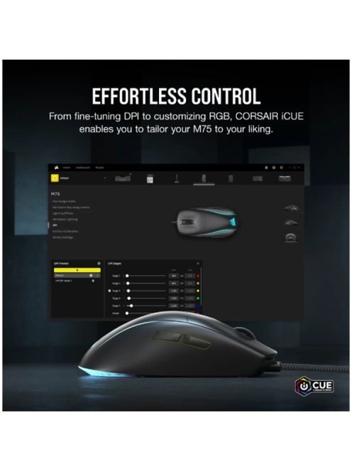 CORSAIR Vezetékes Egér Gaming, M75 RGB, Ultra-könnyű, RGB Világítás, 26000dpi, fekete