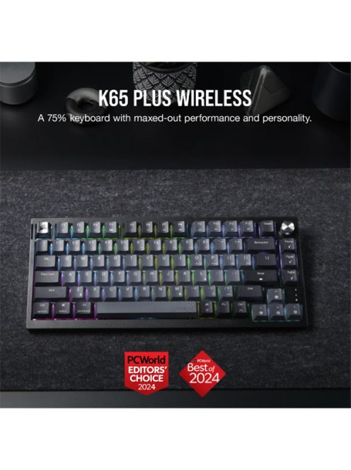 CORSAIR Vezeték Nélküli Billentyűzet Gaming, K65 PLUS 75%, Mechanikus, MLX Red switch, US, fekete