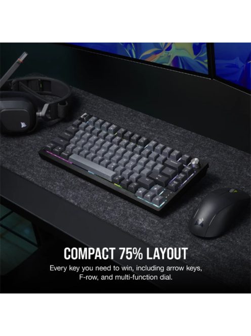 CORSAIR Vezeték Nélküli Billentyűzet Gaming, K65 PLUS 75%, Mechanikus, MLX Red switch, US, fekete