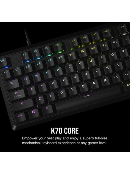 CORSAIR Vezetékes Billentyűzet Gaming, K70 CORE RGB, Mechanikus, MLX Red switch, 104 gombos, US, fekete