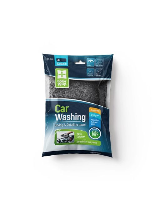 COLORWAY Autós törlőkendő, CW-5612 Microfiber car universal Extra Dry 1200gsm - gray