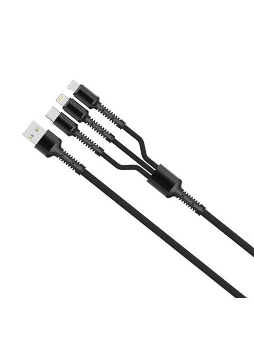 COLORWAY Kábel, Cable 3in1 (Lightning+MicroUSB+Type-C) 4.0A (20W) 1.2m grey (CW-CBU3003-GR)