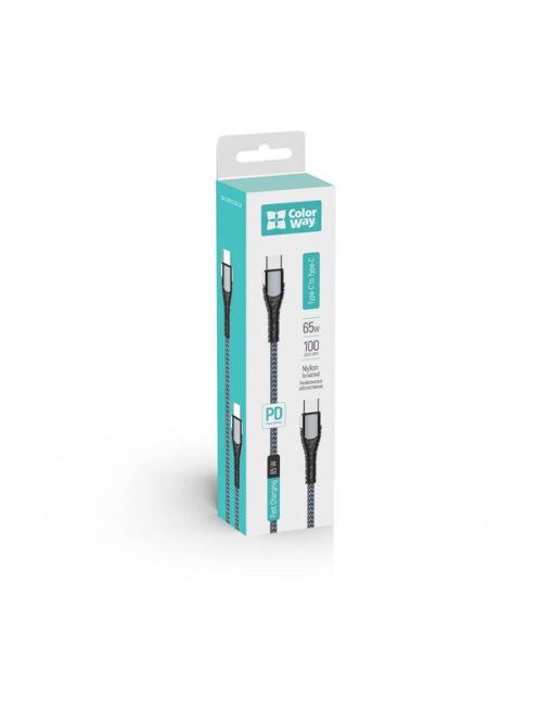 COLORWAY Kábel, Type-C - Type-C (PD Fast Charging 65W) 3.0A 1m gray (CW-CBPDCC040-GR)