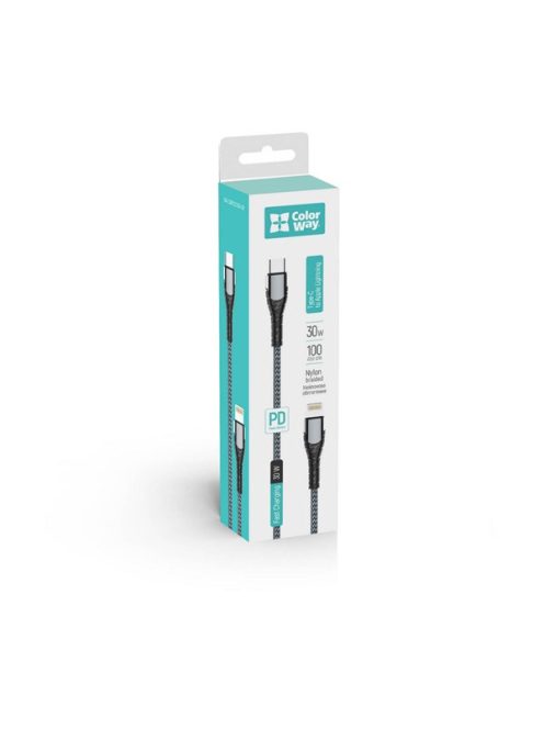 COLORWAY Kábel, Type-C - Apple Lightning (PD Fast Charging) 3.0A(30W) 1m szürke (CW-CBPDCL033-GR)