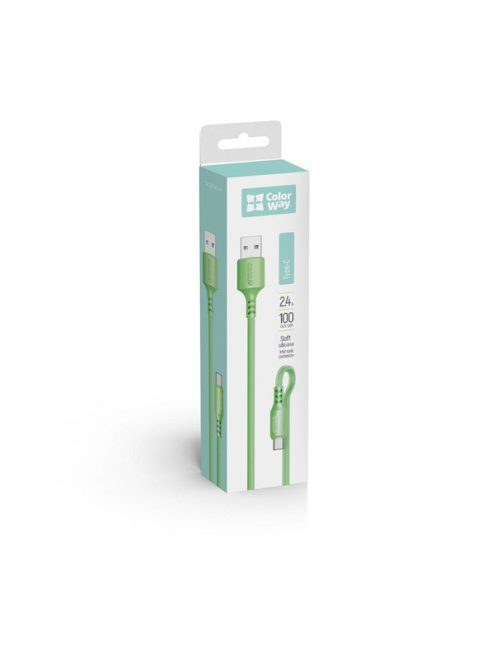 COLORWAY Kábel, USB to Type-C cable (soft silicone) 2.4A 1m green (CW-CBUC042-GR)