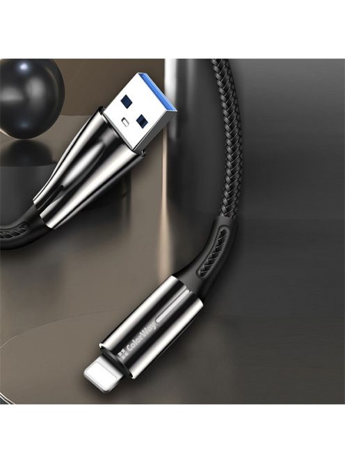 COLORWAY Kábel, USB - Apple Lightning (zinc alloy + led) 2.4A 1m black (CW-CBUL035-BK)