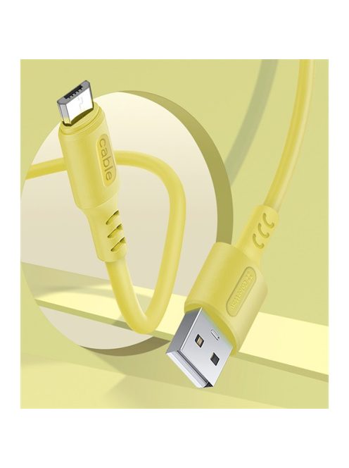 COLORWAY Kábel, USB - MicroUSB (soft silicone) 2.4A 1m sárga