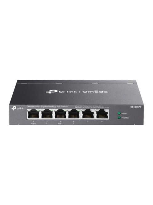 TP-LINK Switch 6x1000Mbps(3xPOE+/1xPOE++) Fémházas (Omada), DS106GPP