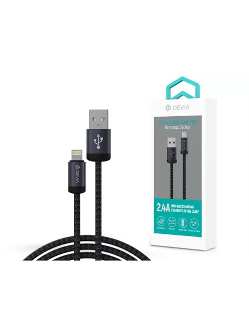 DEVIA ST108035 Gracious v2 12W USB/Lightning 1m -es fekete adat-és töltőkábel