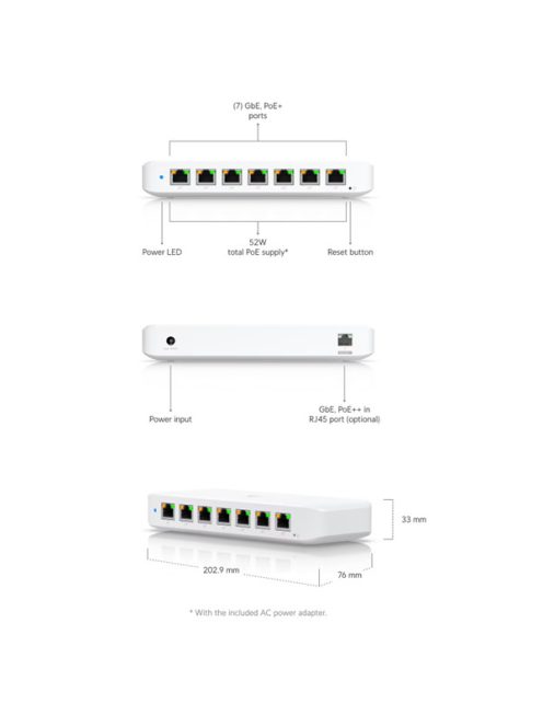 UBiQUiTi Ultra Switch 8x1000Mbps (7xPOE+ 60W), Menedzselhető, Asztali - USW-Ultra-60W