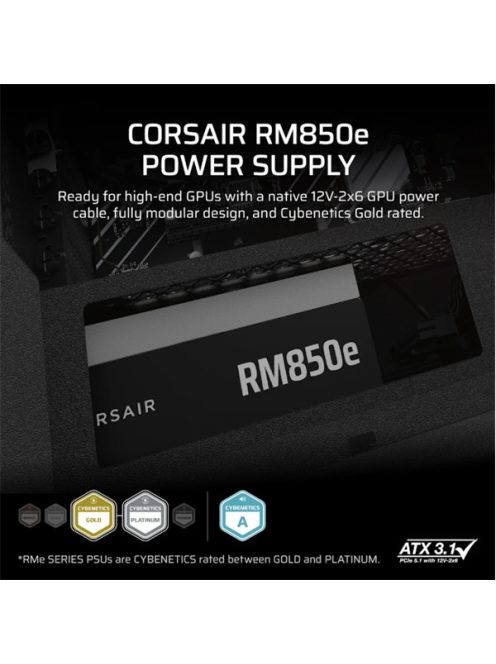 CORSAIR Tápegység Moduláris, RM850e, 850W, 12cm, ATX 3.1, PCIe 5.1, BOX, Cybenetics Gold