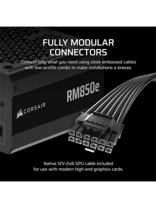 CORSAIR Tápegység Moduláris, RM850e, 850W, 12cm, ATX 3.1, PCIe 5.1, BOX, Cybenetics Gold