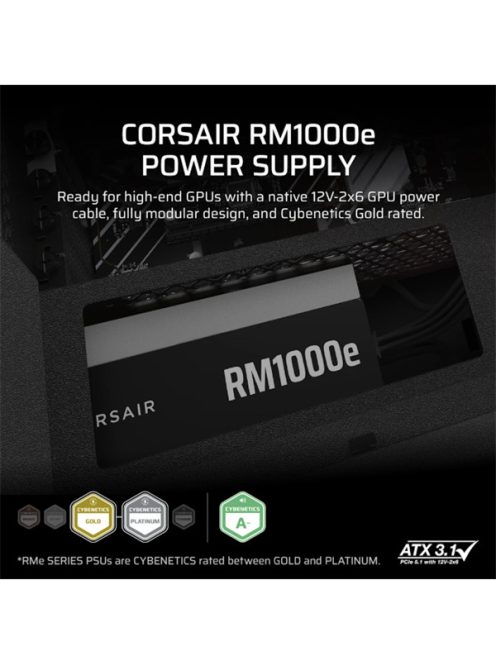 CORSAIR Tápegység Moduláris, RM1000e, 1000W, 12cm, ATX 3.1, PCIe 5.1, BOX, Cybenetics Gold