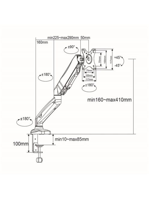 Nedis MMSISGS110BK gázrugós monitor tartó konzol / állvány 15 - 32 " | 75x75 / 100x100