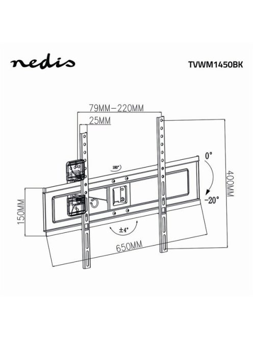 Nedis TVWM1450BK LCD TV / monitor tartó konzol 3d, minden irányban mozgatható, súly: 35 kg, dönthető, forgatható