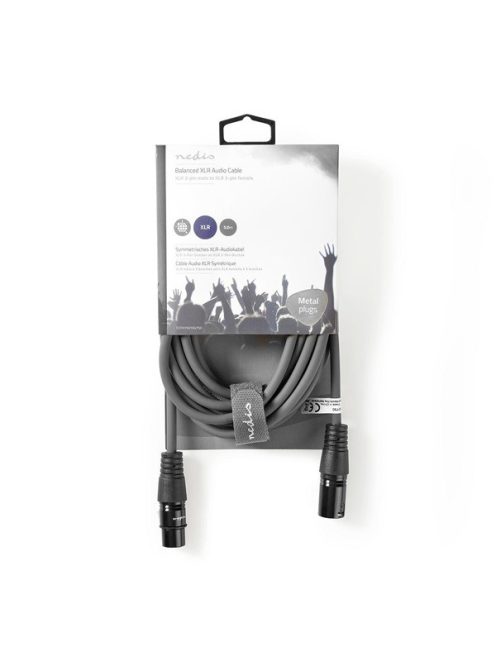 Nedis COTH15010GY50 félprofi XLR audio kábel, XLR 3érintkezős dugó - aljzat, 5m, rugalmas